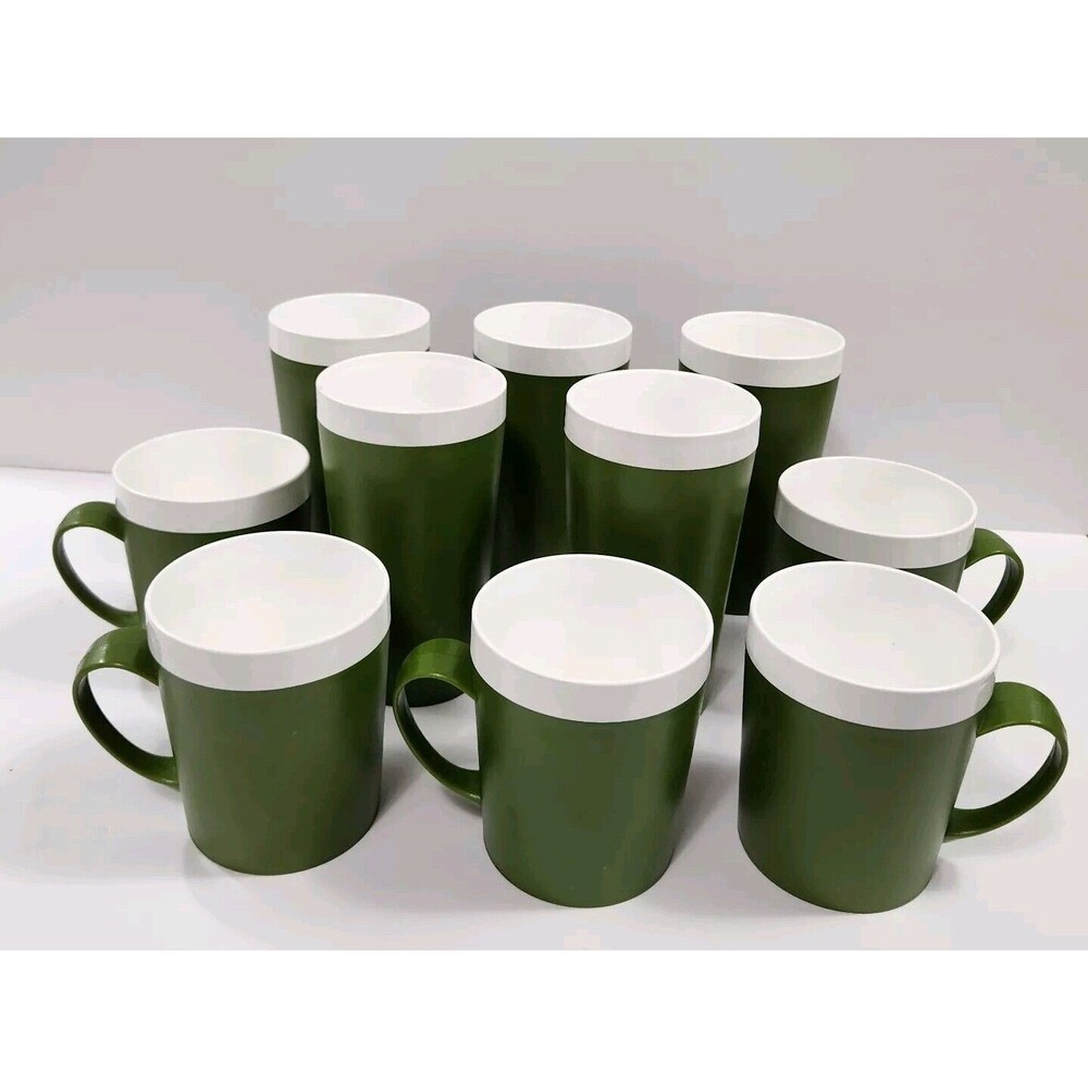 Vtg David Douglas Co. Sonic Welded (10) Cups Patent Pending Avocado Green